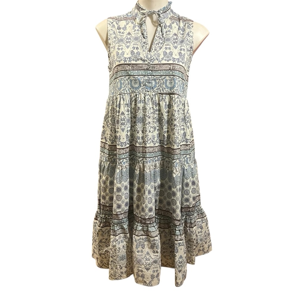 Johnny Was tiered v-neck blue purple floral print dress XS